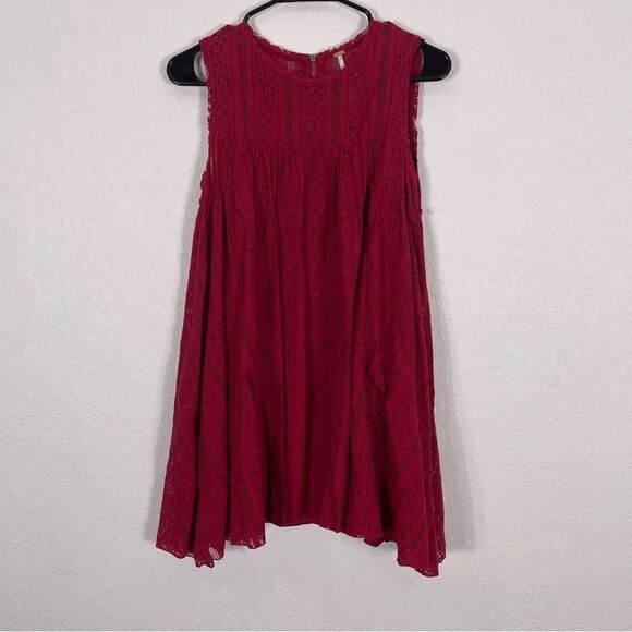 Free People Dark Pink Lace High Neckline Sleeveless Dress - Picture 1 of 8